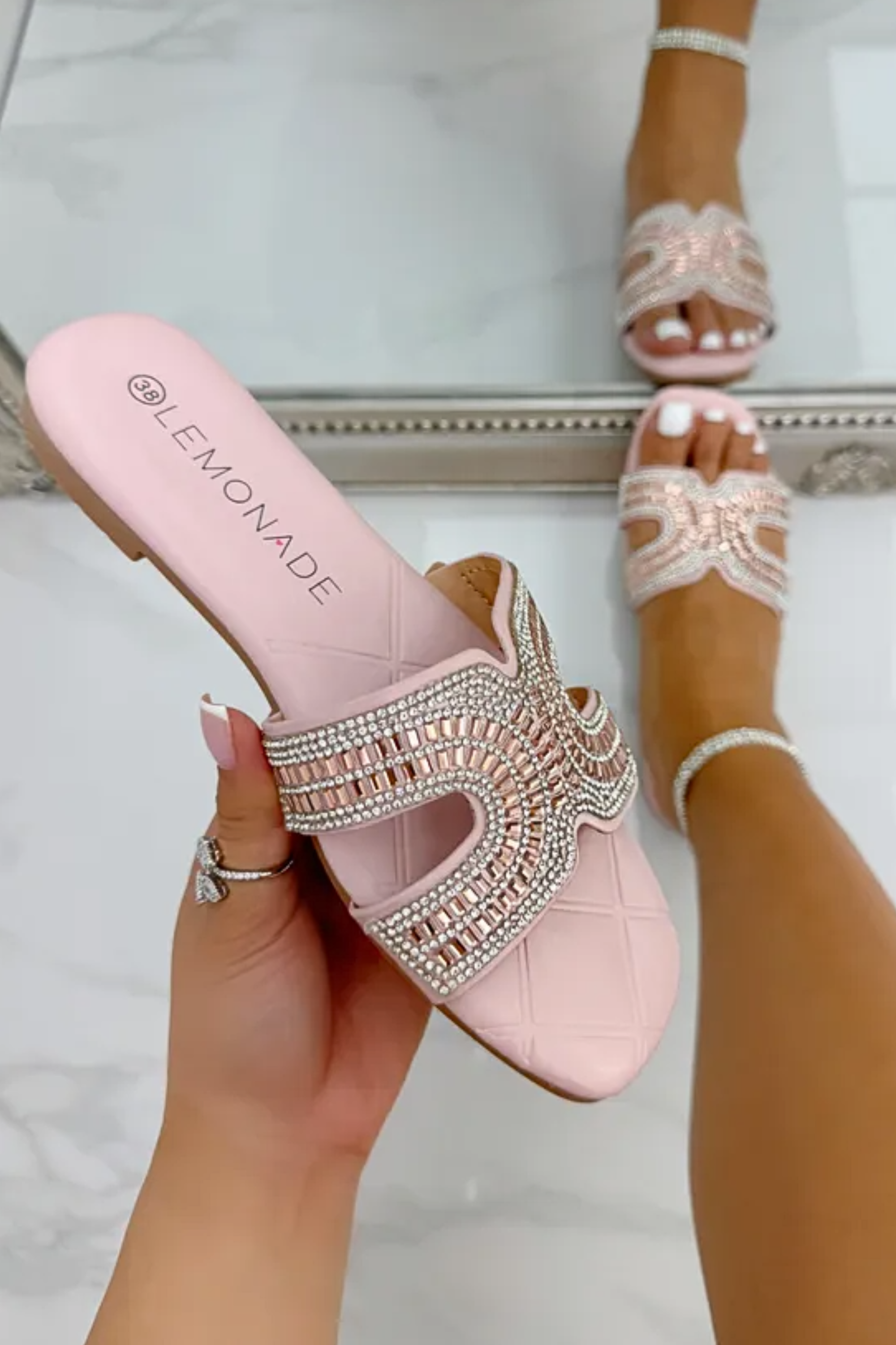 Crystal Aurora Sliders Pink, featuring upper: Textile