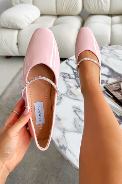 Crystal Belle Dolly Shoes Pink designed with slim rubber sole for comfort and grip