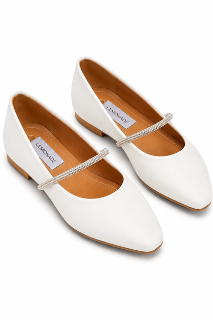 Crystal Belle Dolly Shoes White