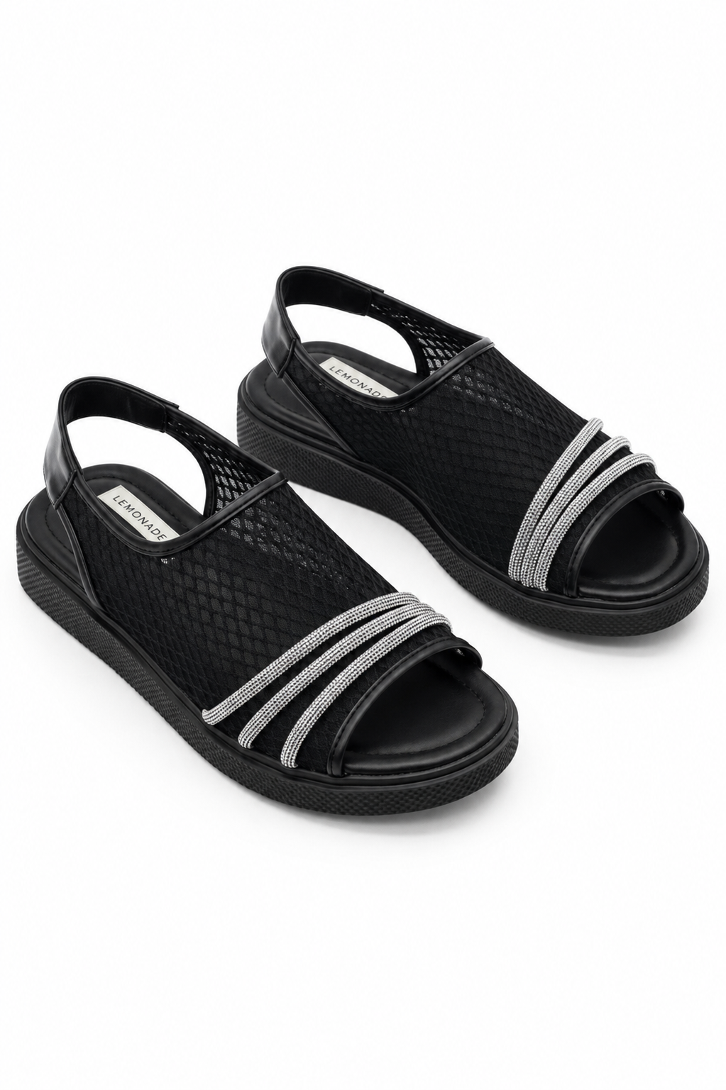 Crystal Bling Mesh Comfort Sandals Black