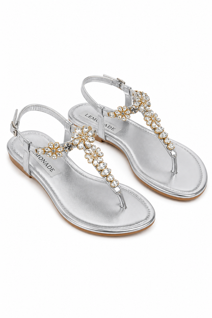 Crystal Blossom Jewel T-Bar Sandals Silver