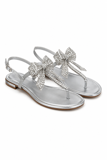 Crystal Bow Sandals Silver