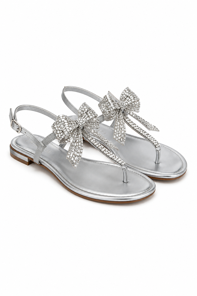 Crystal Bow Sandals Silver