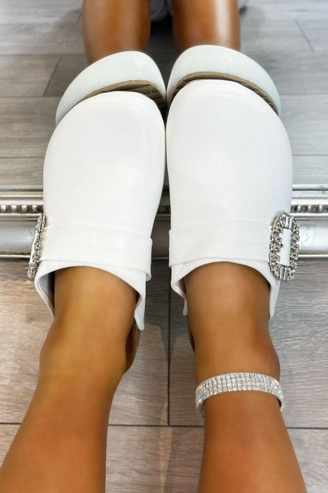 Crystal Buckle Clogs White, highlighting durable Sole