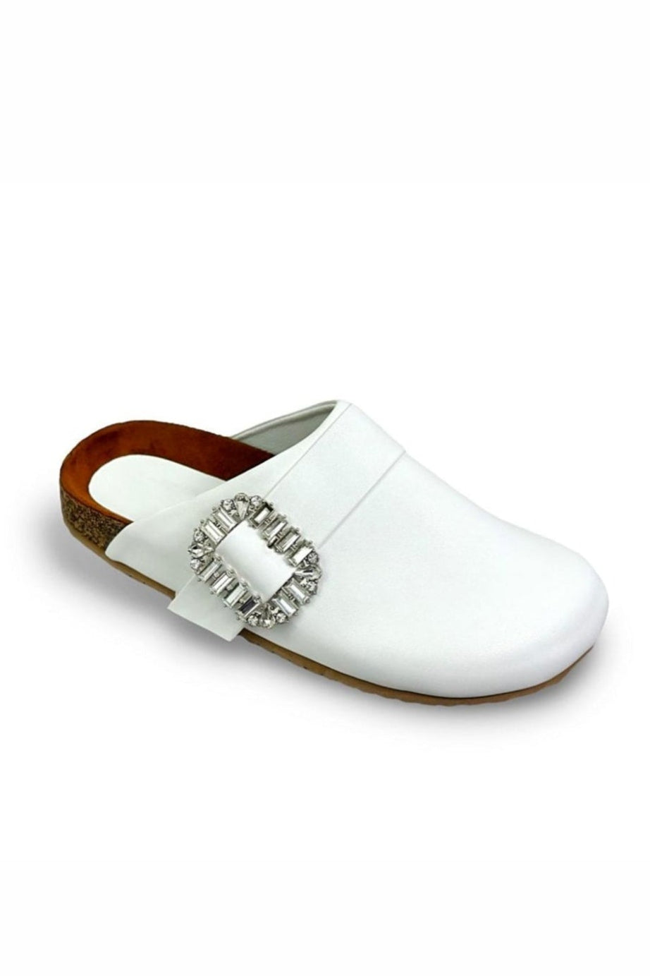 Crystal Buckle Clogs White