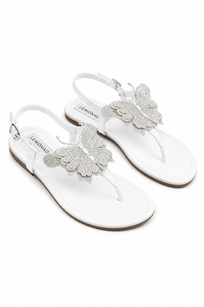 Crystal Butterfly Rosette Embellished Slingback Sandals Silver