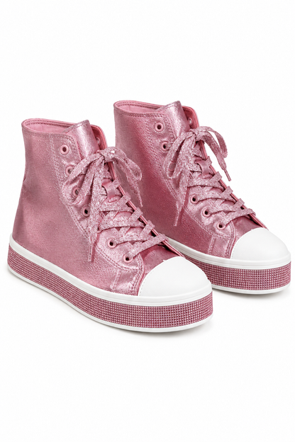 Crystal Canvas High Top Trainers Pink