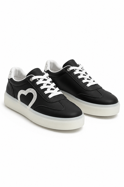 Crystal Cherish Heart Lace-Up Trainers Black