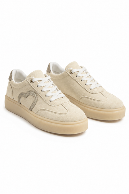 Crystal Cherish Heart Lace-Up Trainers Nude