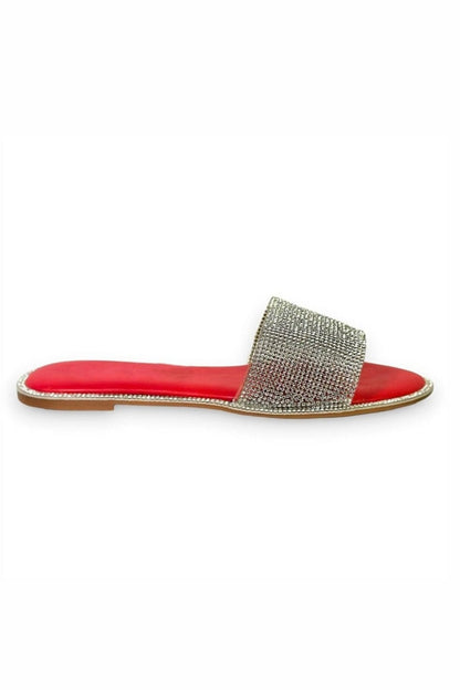 Red slider with silver crystal sparkle embellished strap