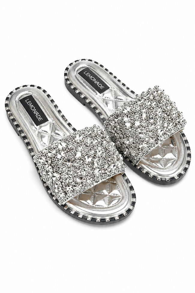 Crystal Clustered Sliders Silver