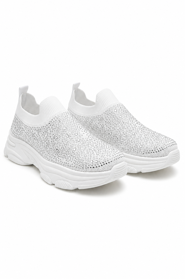 Crystal Comfort Sporty Sock Stretch Trainers White