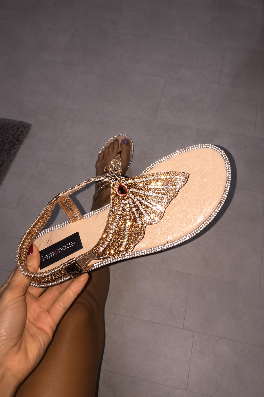 Crystal Couture Butterfly Sandals Rose Gold
