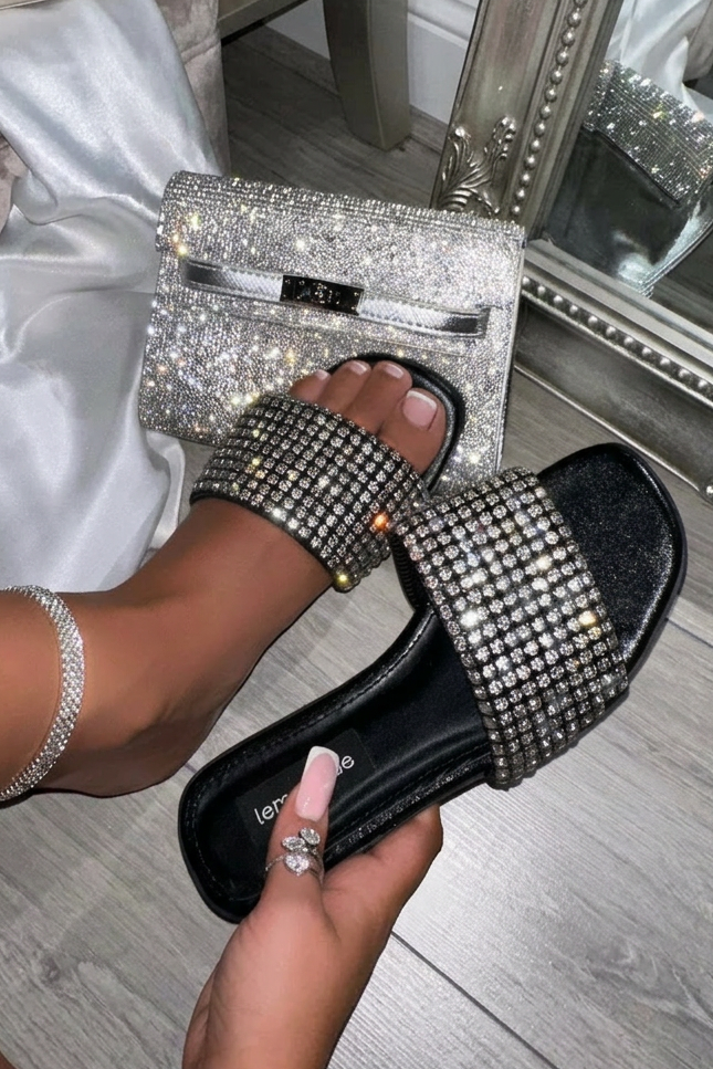 Crystal Couture Sliders Black