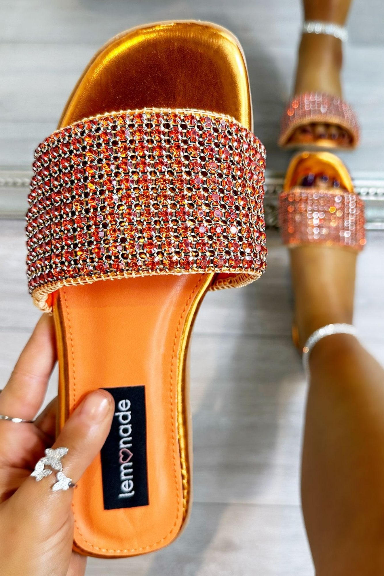 Crystal Couture Sliders Orange finished with true to size