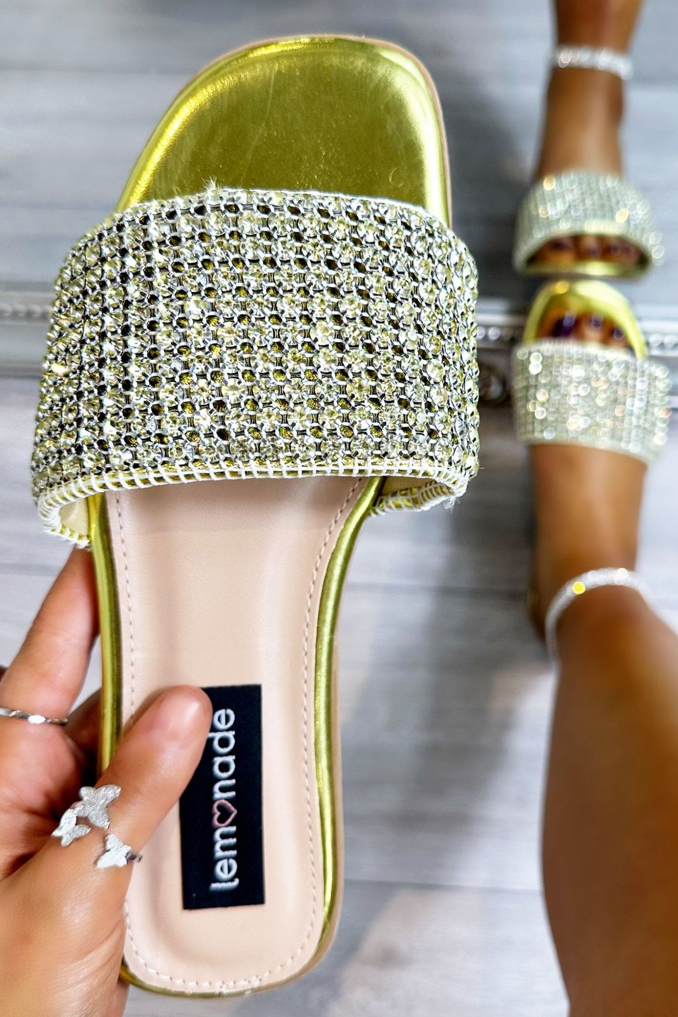 Crystal Couture Sliders Yellow featuring true to size