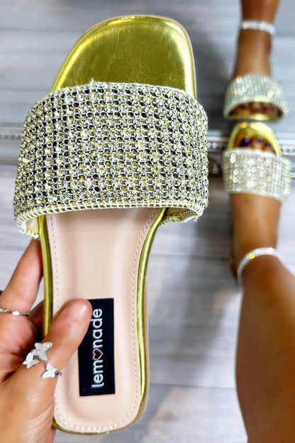 Crystal Couture Sliders Yellow featuring true to size