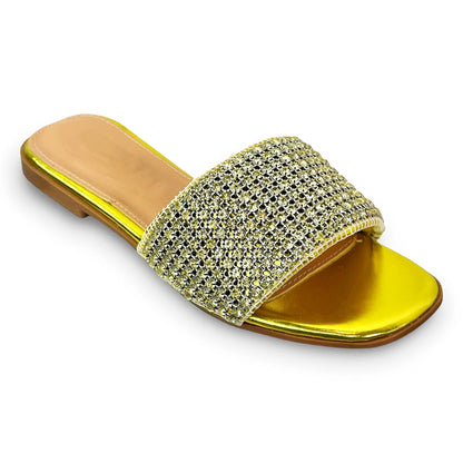 Crystal Couture Sliders Yellow, focused on upper: Textile/Synthetic