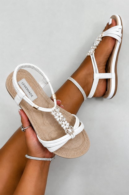 Crystal Daisy Dream Toe Post Sandals White