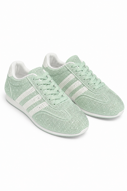 Crystal Dewdrop Lace-Up Trainers Green