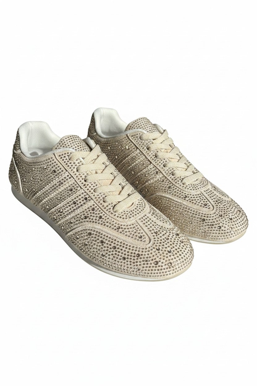 Crystal Dewdrop Lace-Up Trainers Nude