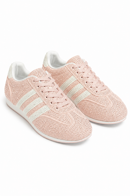 Crystal Dewdrop Lace-Up Trainers Pink