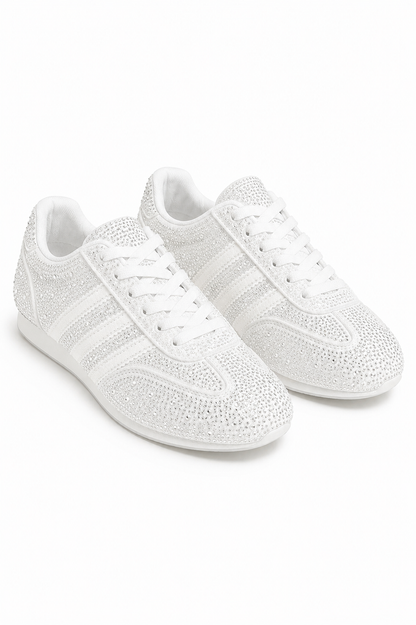 Crystal Dewdrop Lace-Up Trainers White