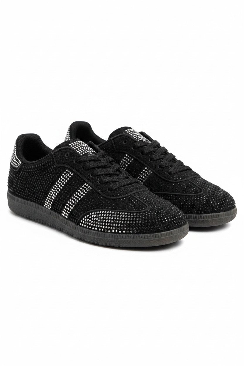 Crystal Downtown Chic Lace-Up Trainers Black