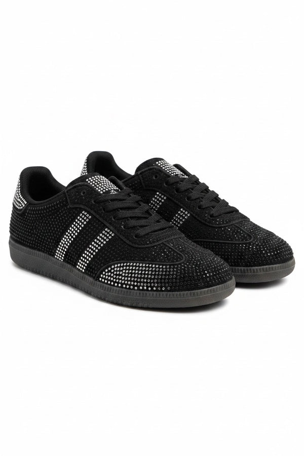 Crystal Downtown Chic Lace-Up Trainers Black