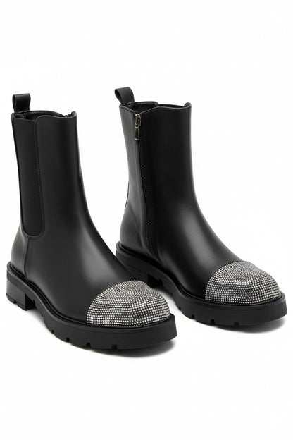 Crystal Eclipse Embellished Toe Chelsea Boots Black