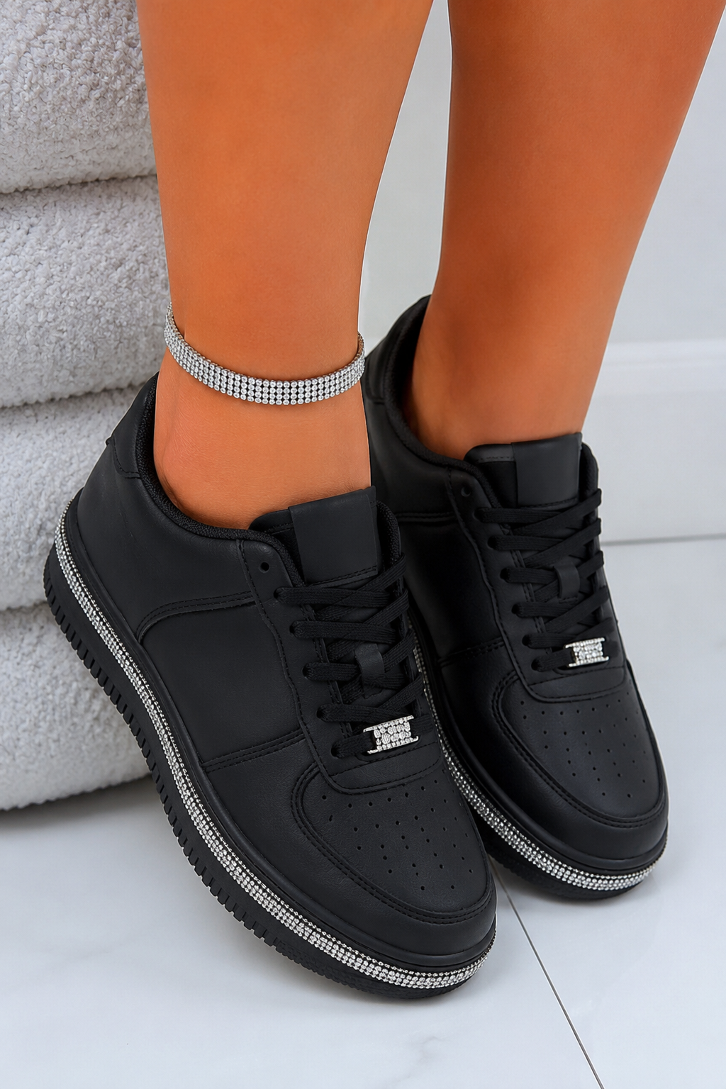 Crystal Edge Trim Trainers Black