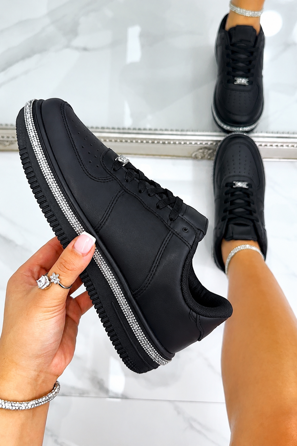 Crystal Edge Trim Trainers Black