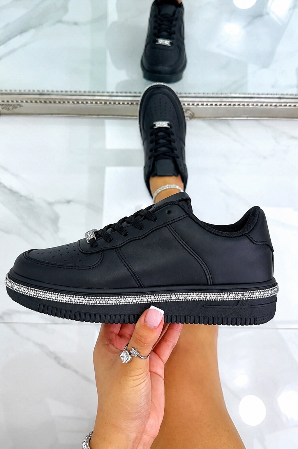 Crystal Edge Trim Trainers Black
