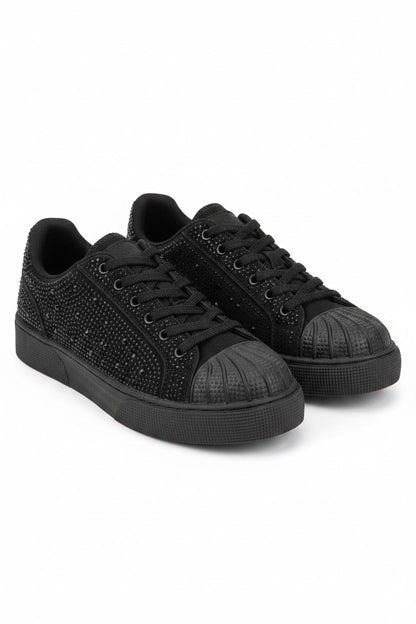 Crystal Embellished Aura Lace-Up Trainers Black