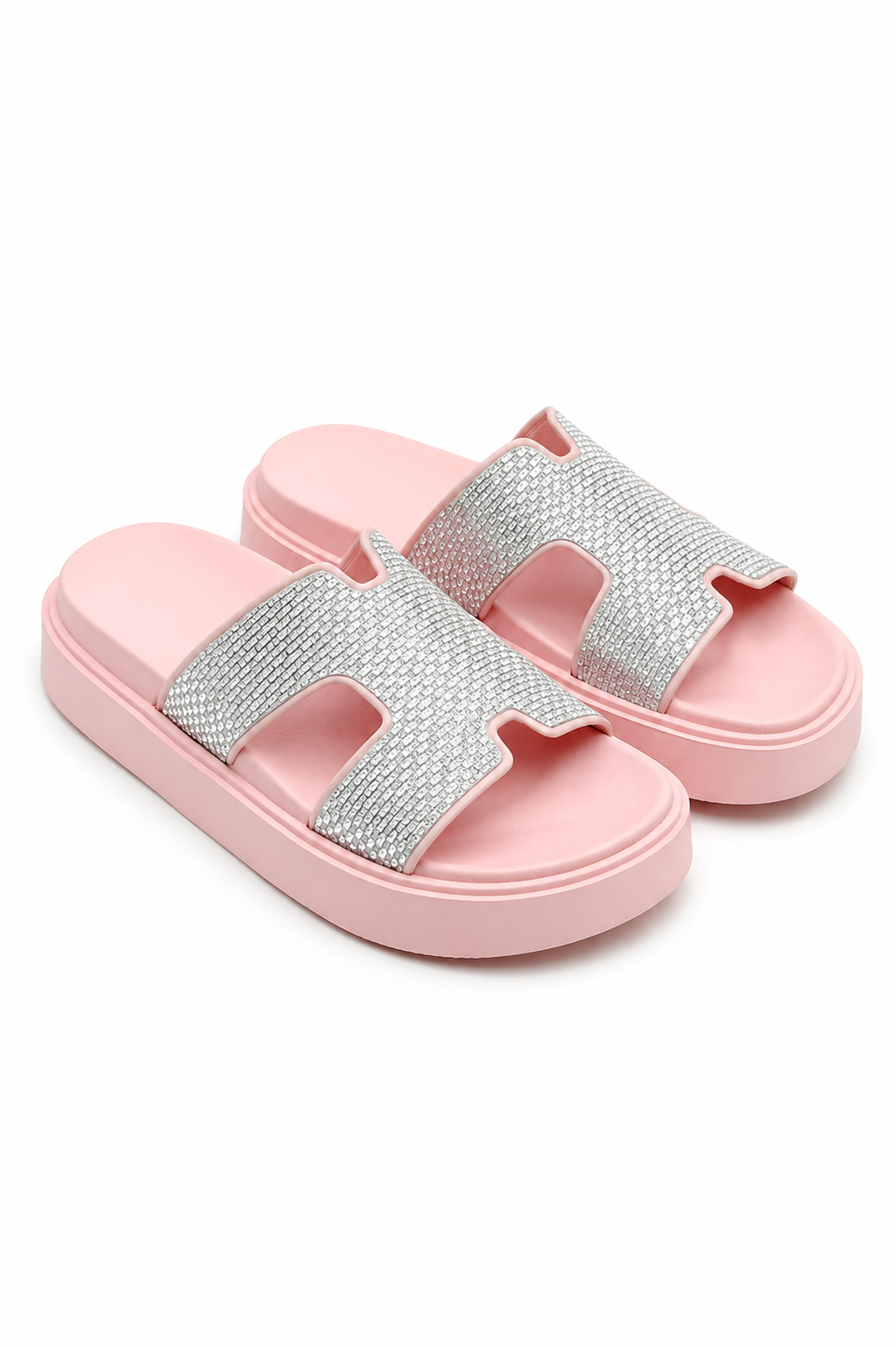 Crystal Embellished Horizon Sliders Pink