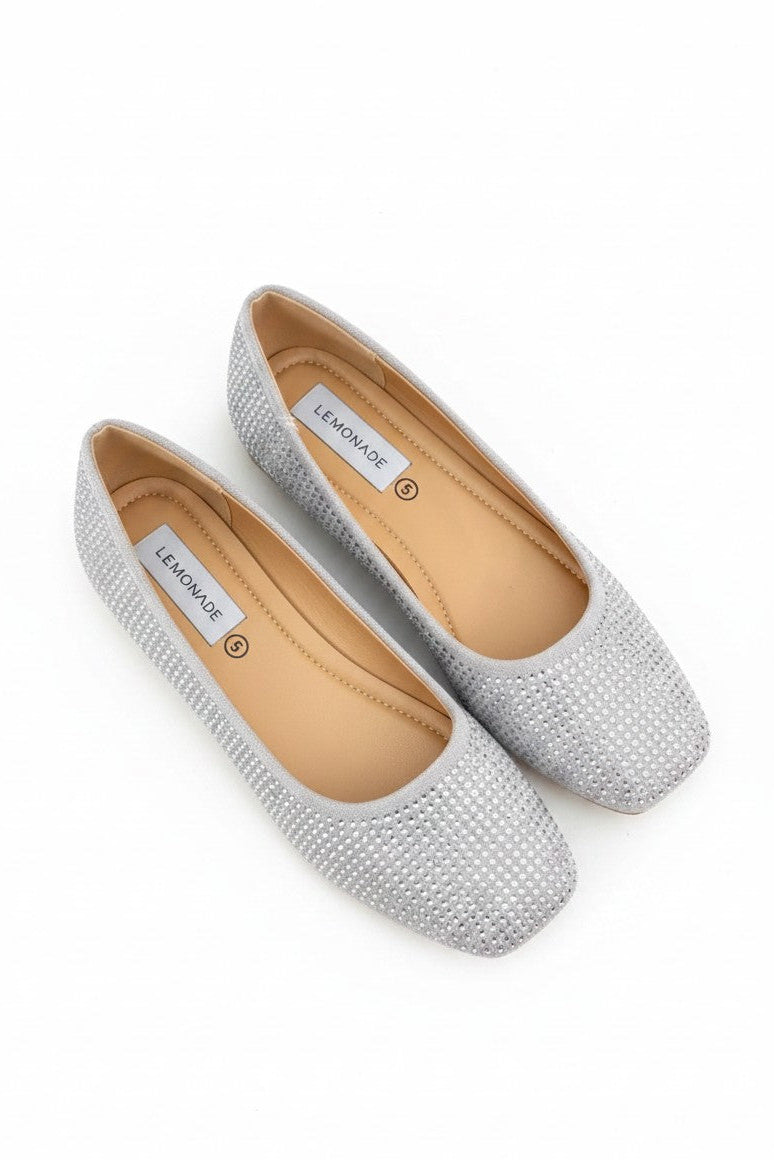 Crystal Embellished Showstopper Ballet Flats Silver