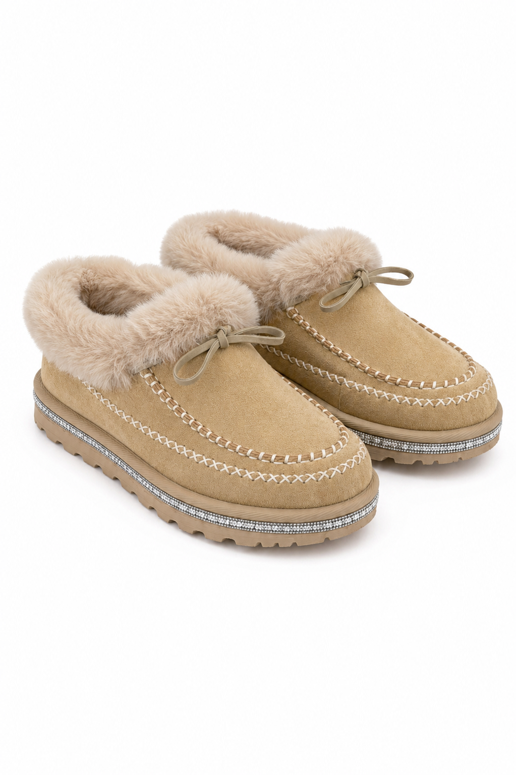 Crystal Faux Fur Lined Tazgirl Outdoor Slippers Nude
