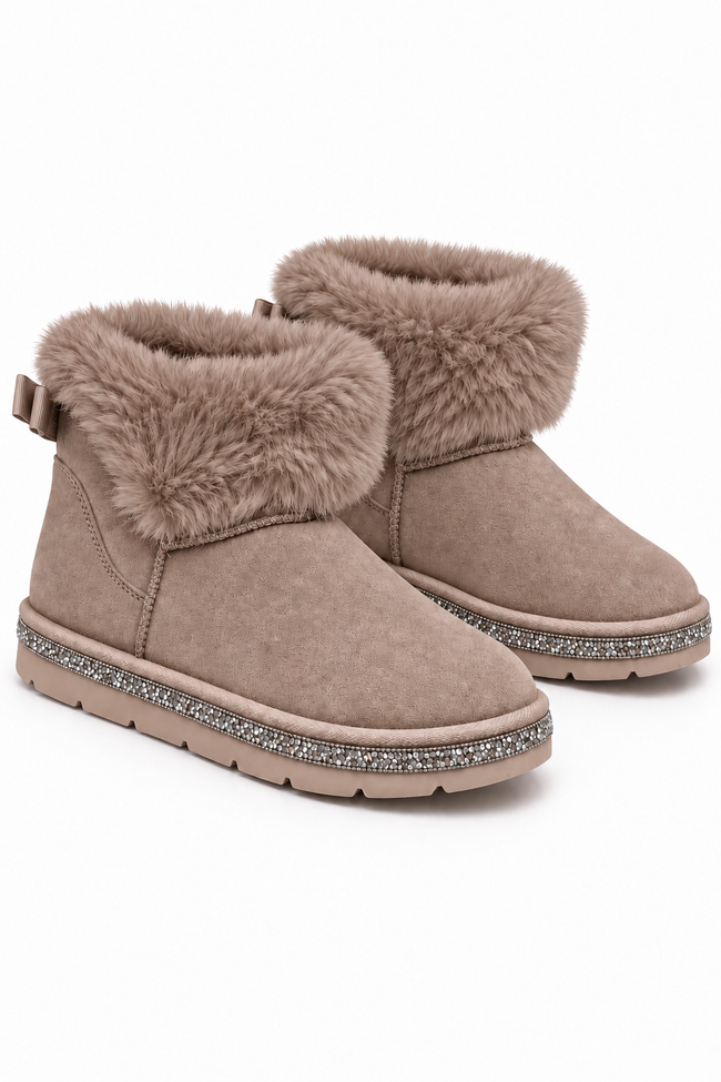 Crystal Faux Suede Snuggle Cloud Cuff Faux Fur Boots Mocha