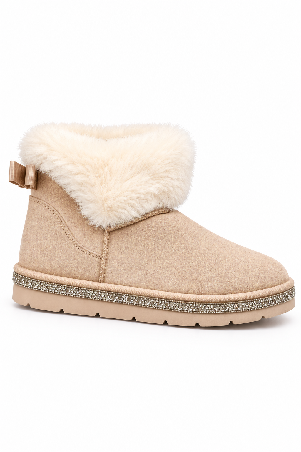 Crystal Faux Suede Snuggle Cloud Cuff Faux Fur Boots Nude