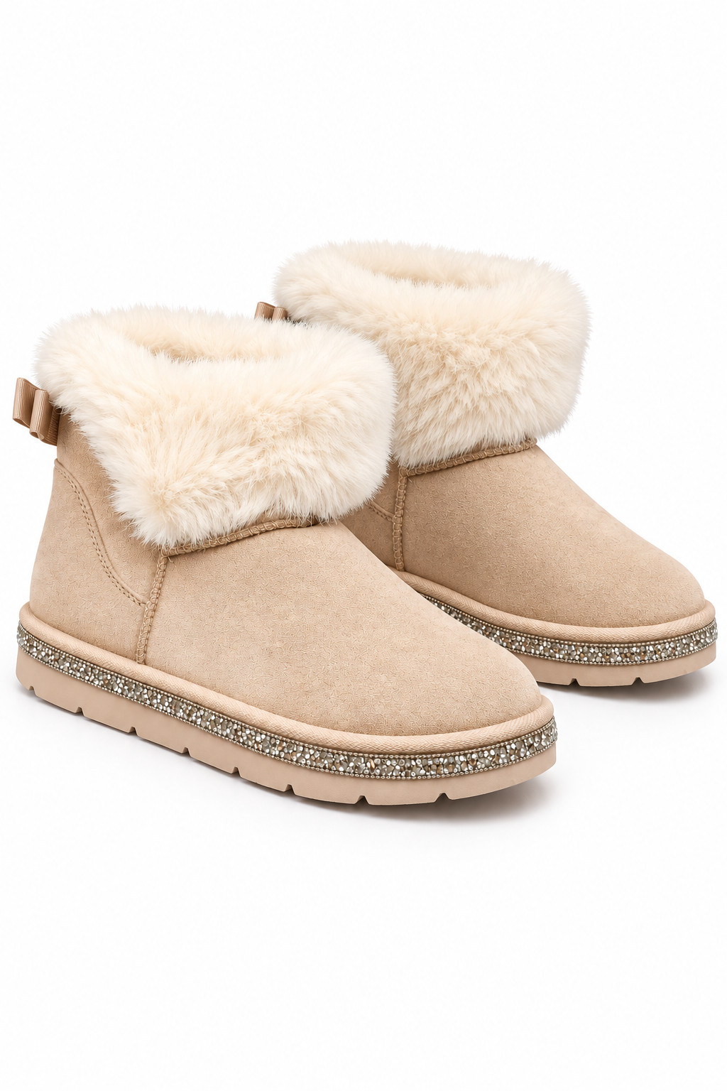 Crystal Faux Suede Snuggle Cloud Cuff Faux Fur Boots Nude