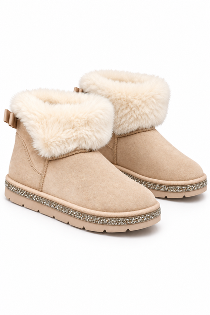 Crystal Faux Suede Snuggle Cloud Cuff Faux Fur Boots Nude