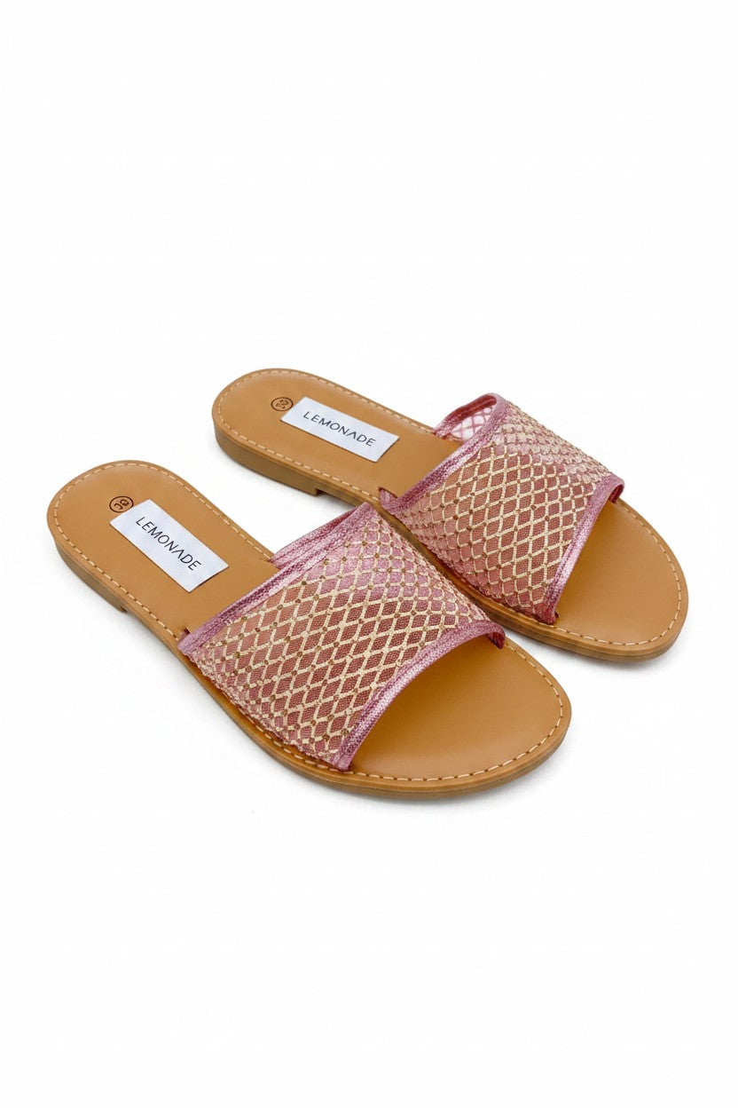 Crystal Gem Mesh Sliders Pink