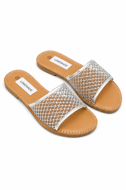 Crystal Gem Mesh Sliders Silver