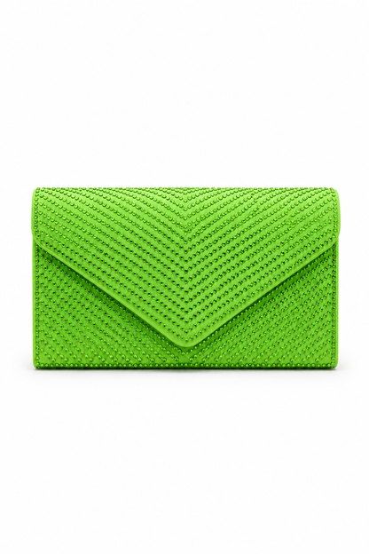 Crystal Glam Envelope Clutch Bag Lime Green