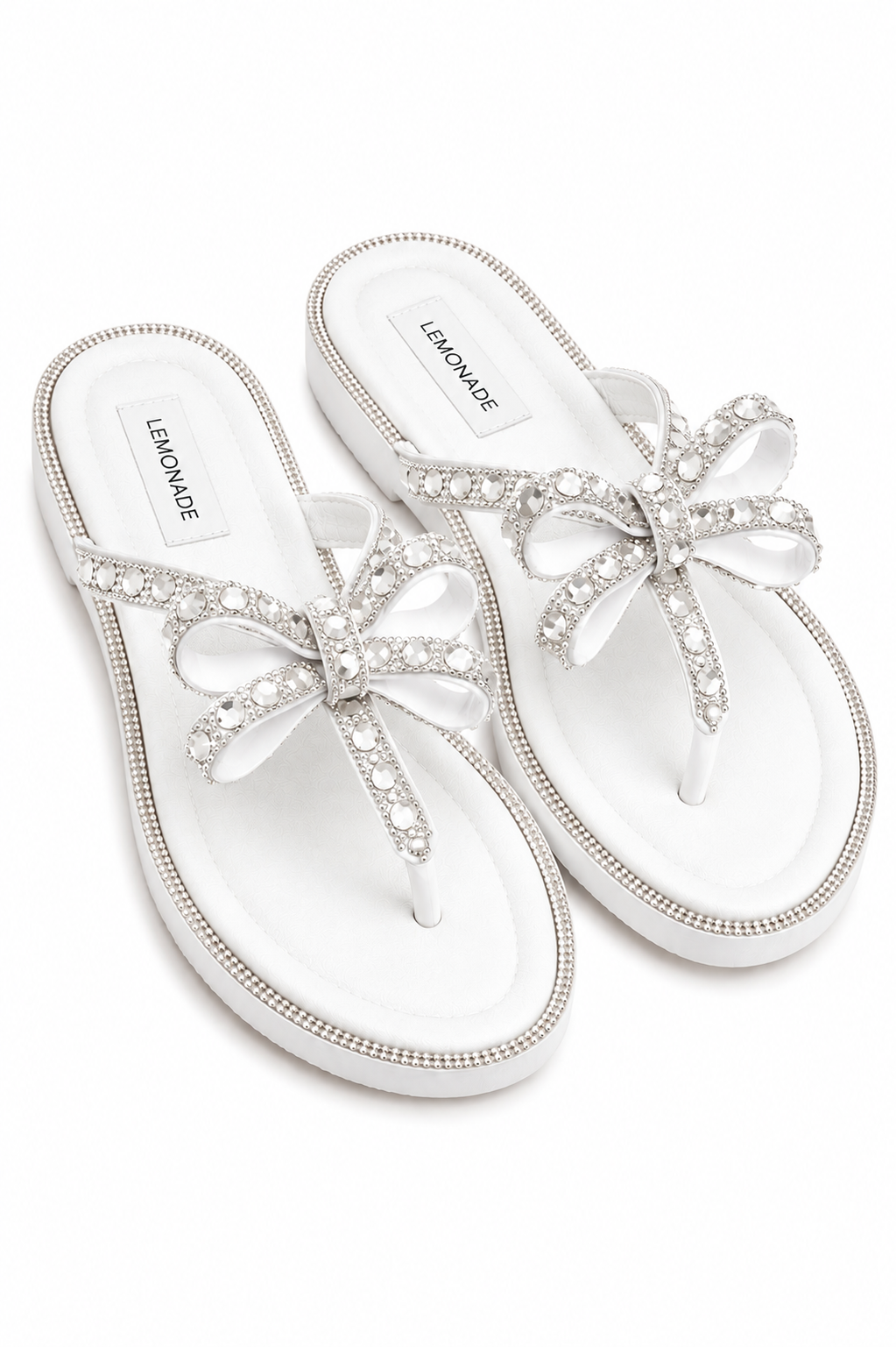 Crystal Glamour Bow Flip Flops Limited Edition White