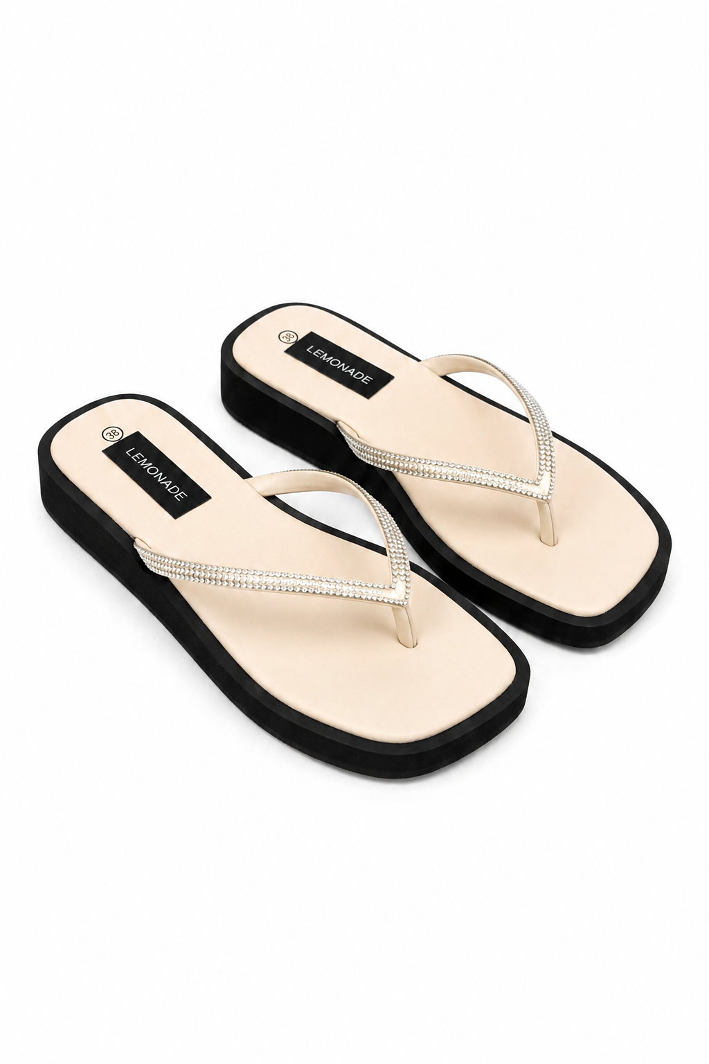 Crystal Glide Slip-On Chunky Flip Flops Nude