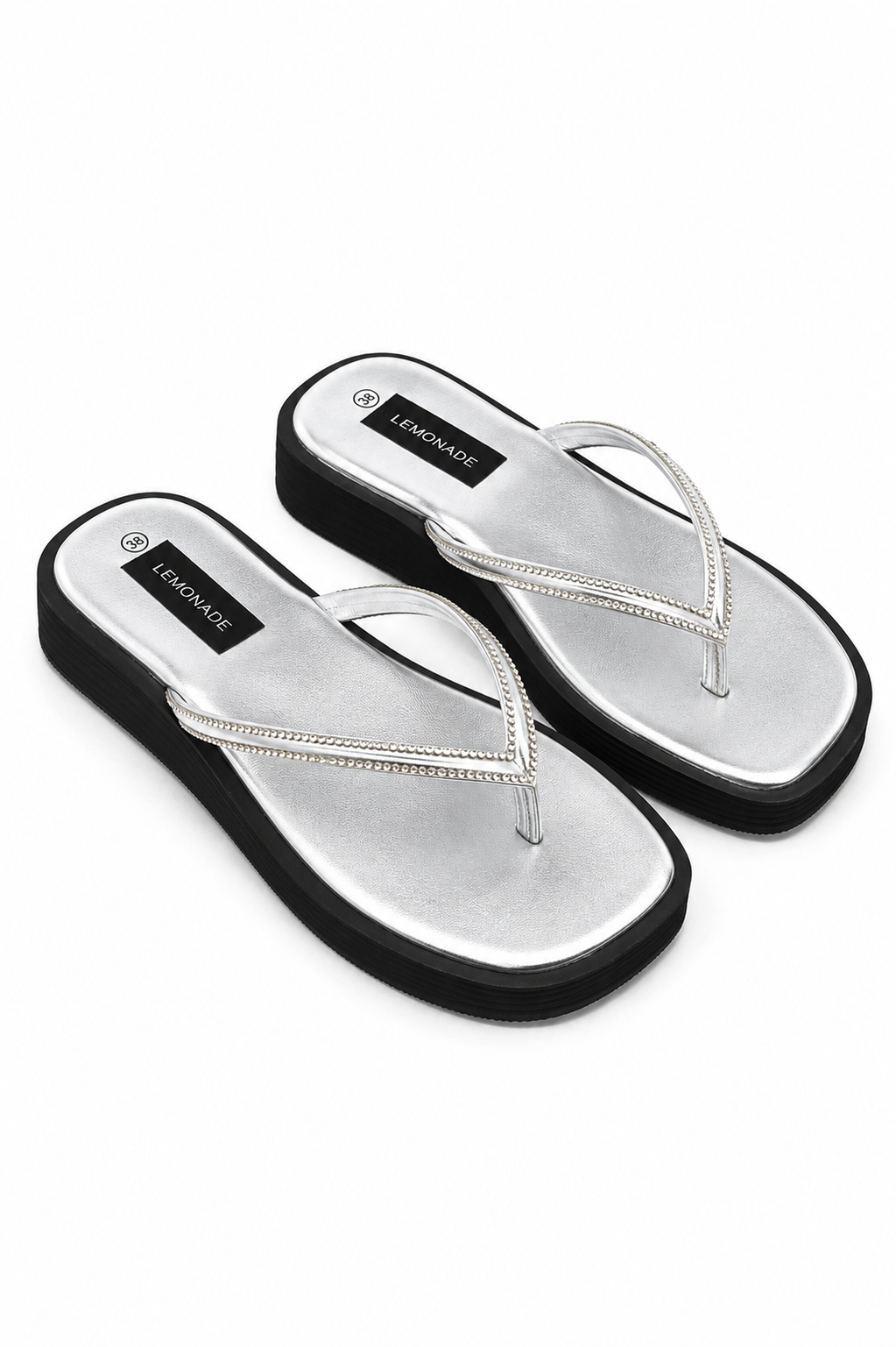 Crystal Glide Slip-On Chunky Flip Flops Silver