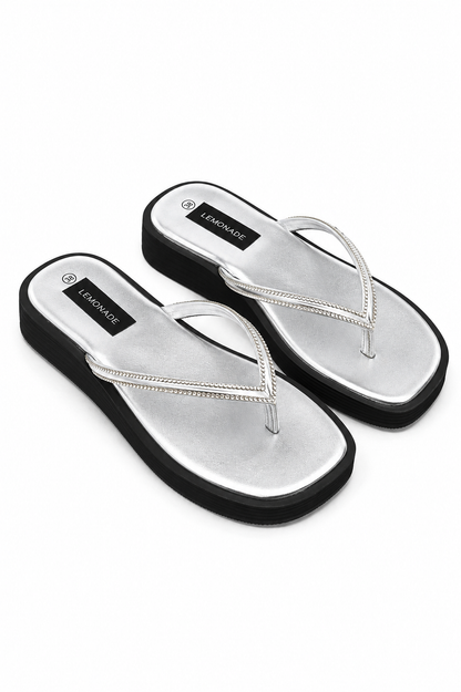 Crystal Glide Slip-On Chunky Flip Flops Silver