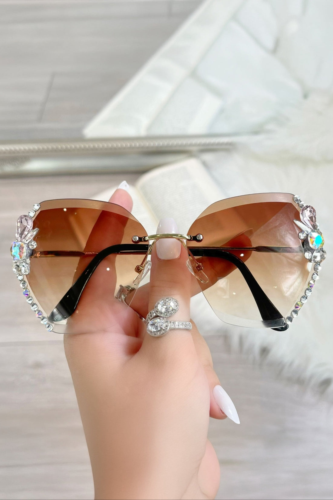 Crystal Glimmer Fashion Glasses Tan