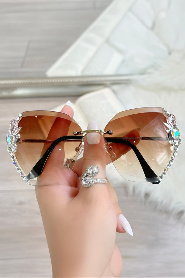 Crystal Glimmer Fashion Glasses Tan